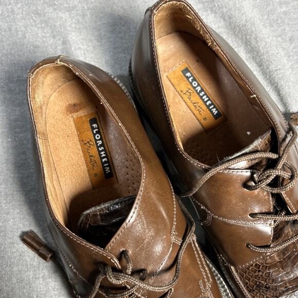 Florsheim Brown Barret's Men's Genuine Snake Shoes Tassel Lace Up Sz 12 D 11172 - Picture 8 of 9